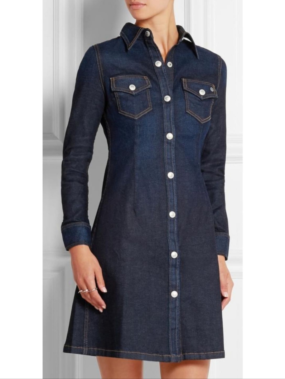 Alexa Chung For AG Adriano Goldschmied Dress Denim Stretch Snap Front Classic